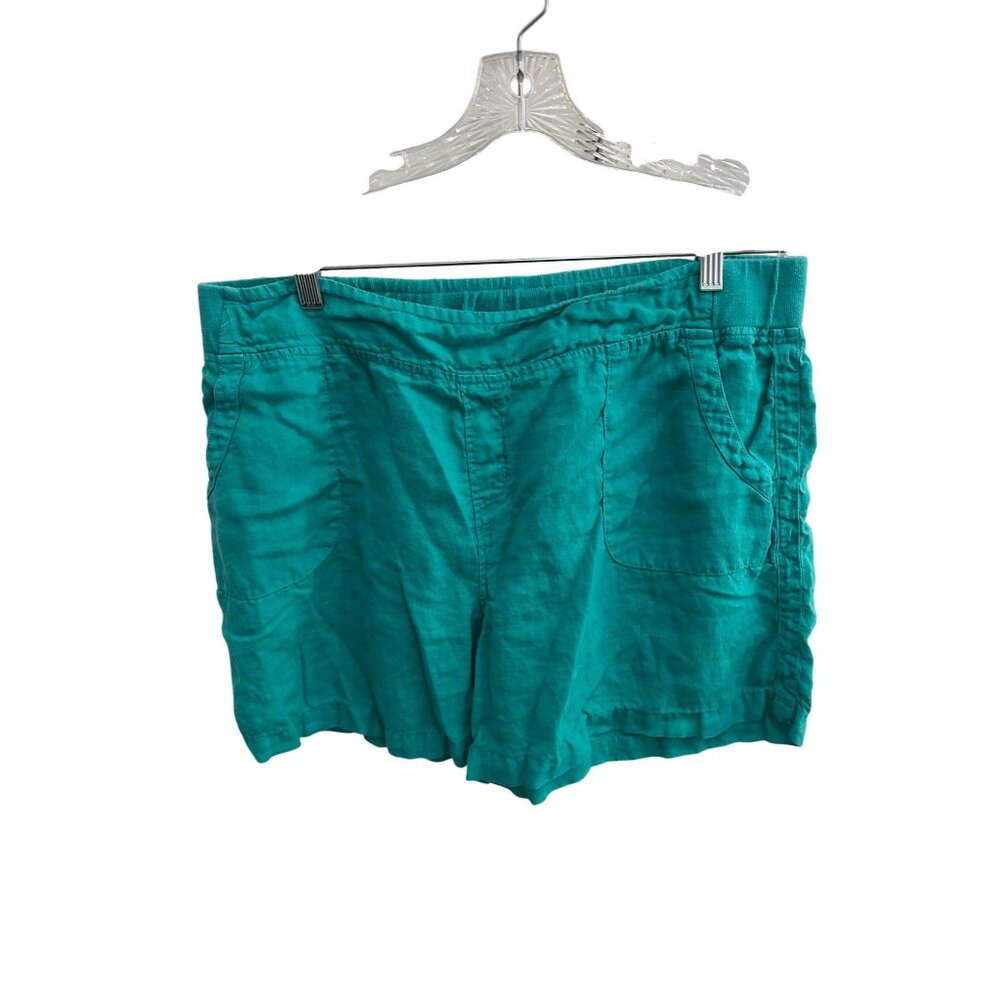 Fresh Produce Womens Teal Linen Blend Elastic Waist Shorts Size XXL Minimalist